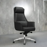 Ergonomic High-Back Leather Silver Frame Office Chair Image - 2