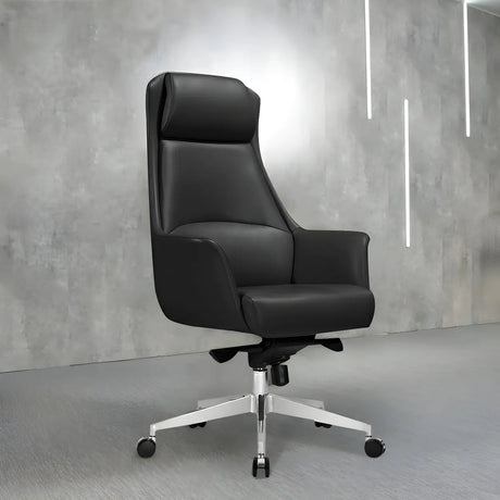 Ergonomic High-Back Leather Silver Frame Office Chair Image - 2