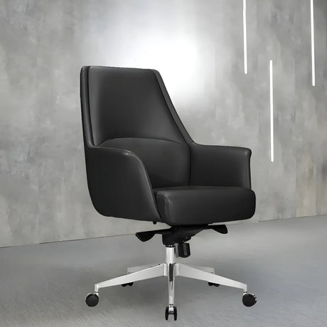 Ergonomic High-Back Leather Silver Frame Office Chair Image - 3