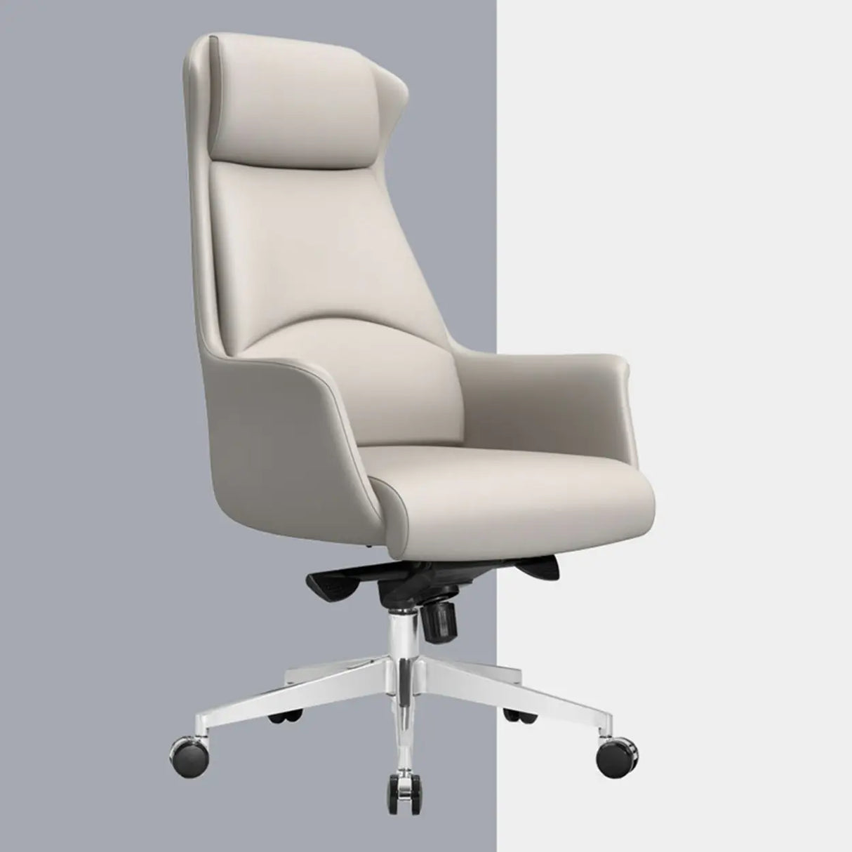 Ergonomic High-Back Leather Silver Frame Office Chair Image - 4