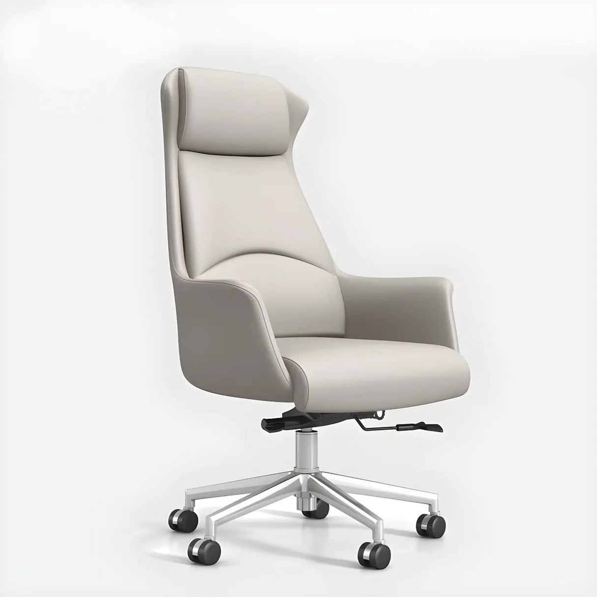 Ergonomic High-Back Leather Silver Frame Office Chair Image - 5