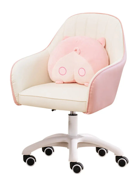 Ergonomic Leather Home Pink Compact Swivel Office Chair Image - 1