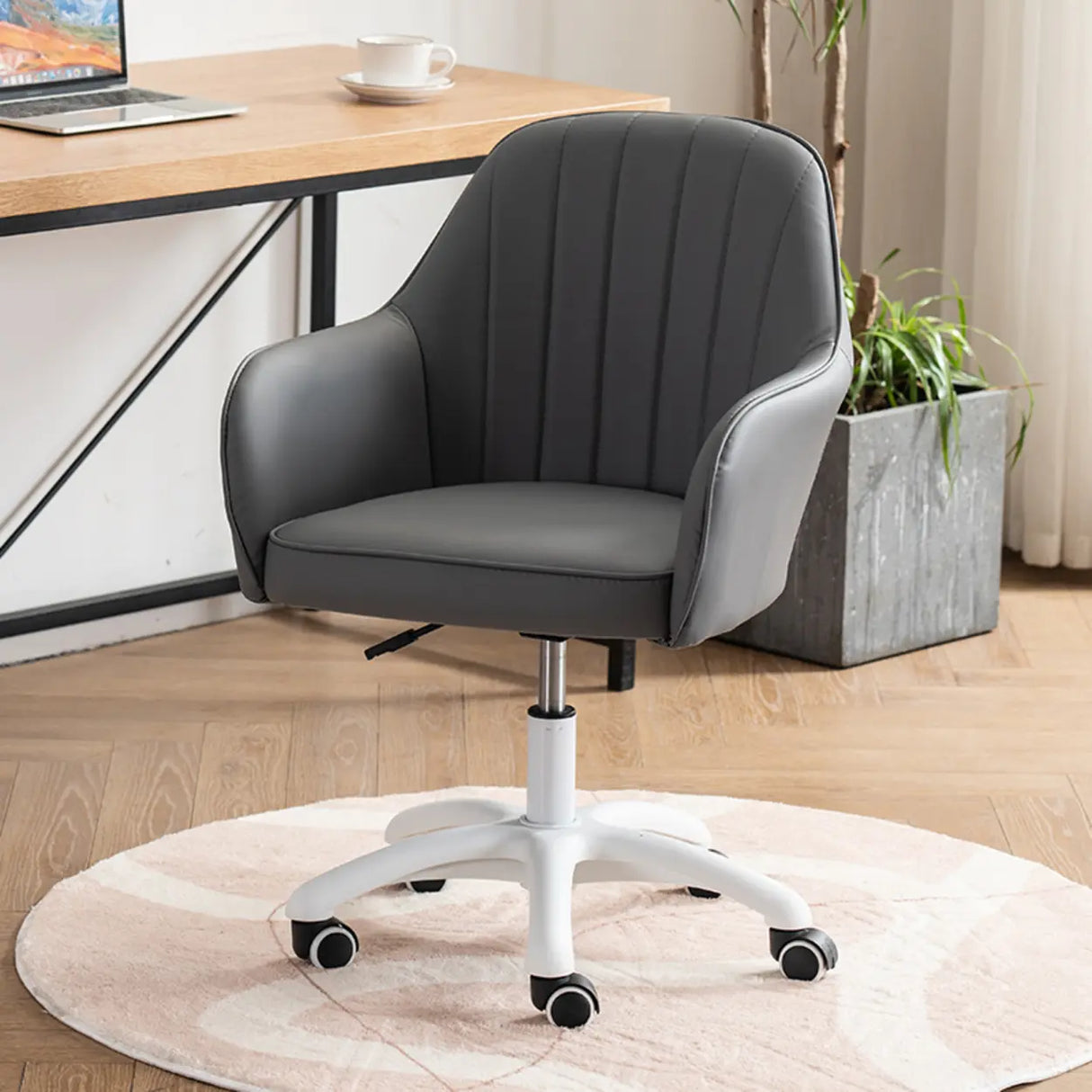 Ergonomic Leather Home Pink Compact Swivel Office Chair Image - 10
