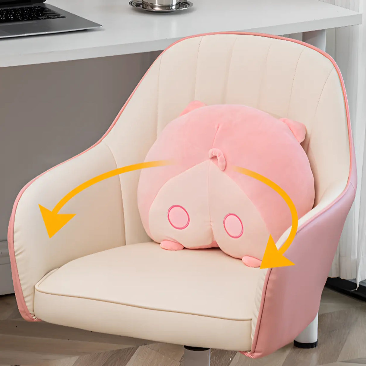 Ergonomic Leather Home Pink Compact Swivel Office Chair Image - 11