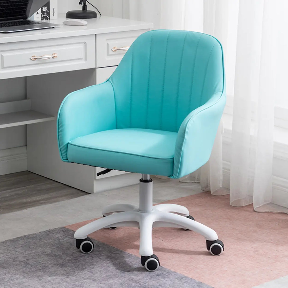 Ergonomic Leather Home Pink Compact Swivel Office Chair Image - 12
