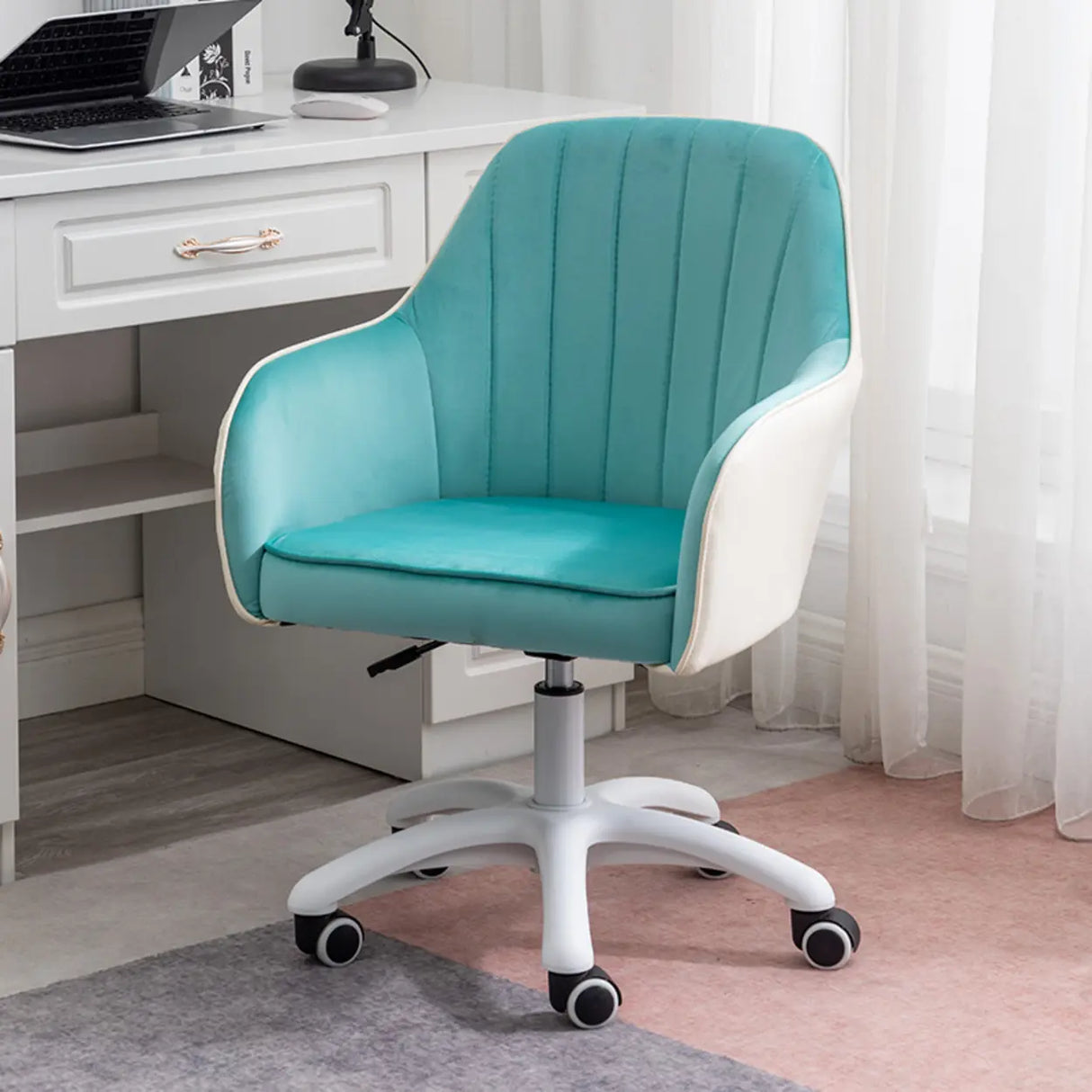 Ergonomic Leather Home Pink Compact Swivel Office Chair Image - 15