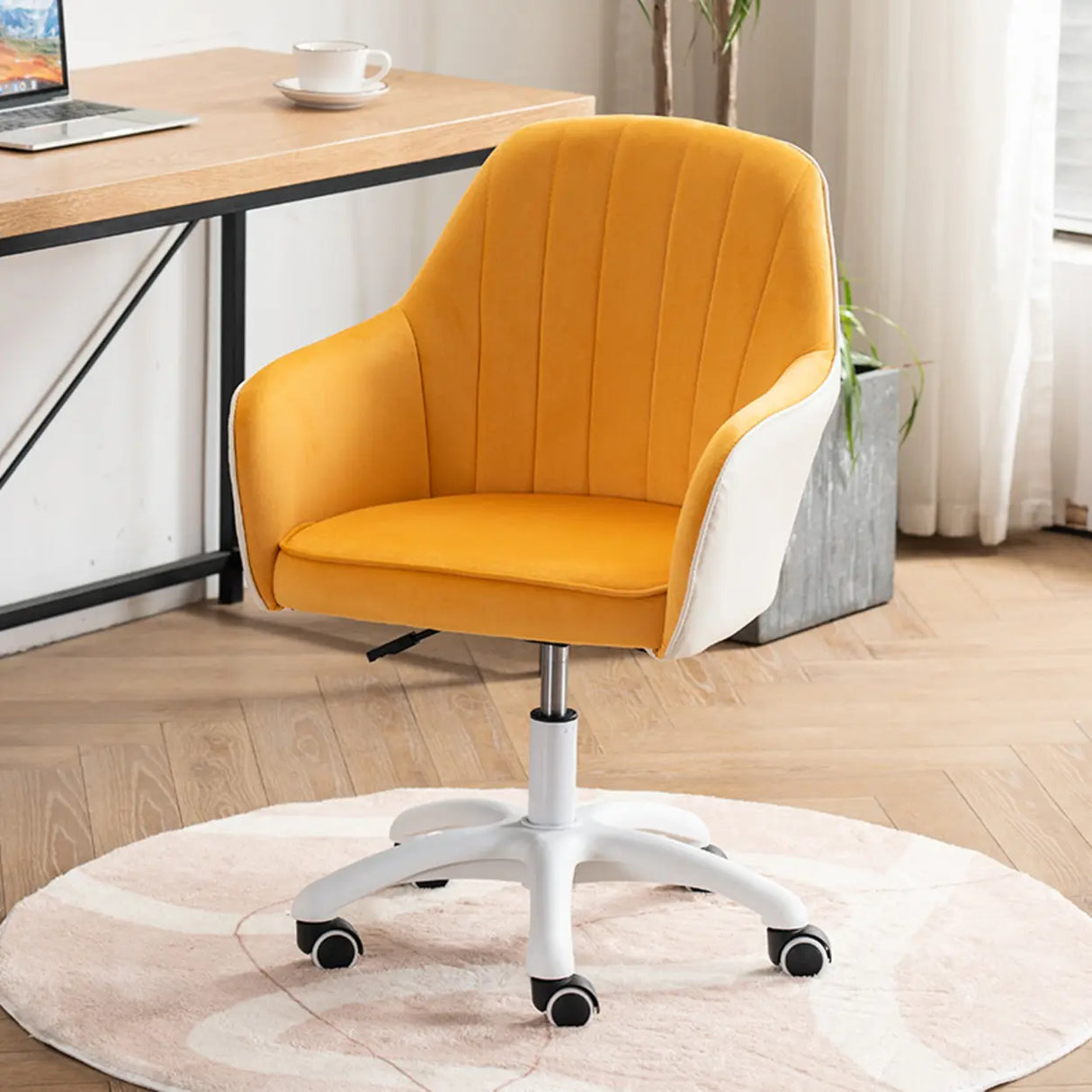 Ergonomic Leather Home Pink Compact Swivel Office Chair Image - 17