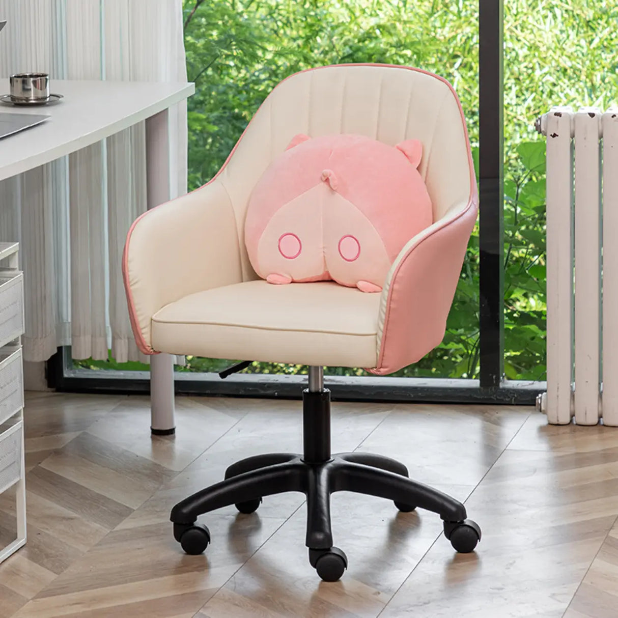Ergonomic Leather Home Pink Compact Swivel Office Chair Image - 19