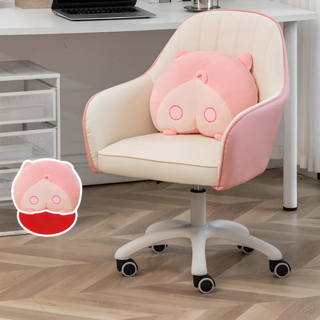 Ergonomic Leather Home Pink Compact Swivel Office Chair Image - 2