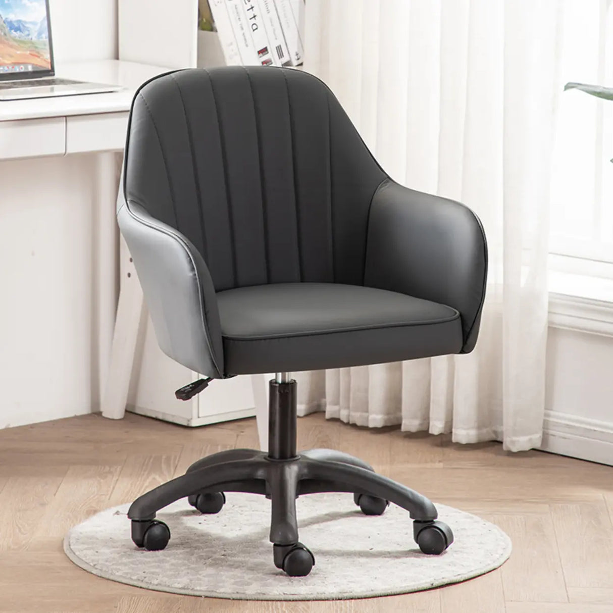 Ergonomic Leather Home Pink Compact Swivel Office Chair Image - 20