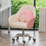 Ergonomic Leather Home Pink Compact Swivel Office Chair Image - 3