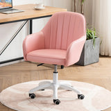 Ergonomic Leather Home Pink Compact Swivel Office Chair Image - 7