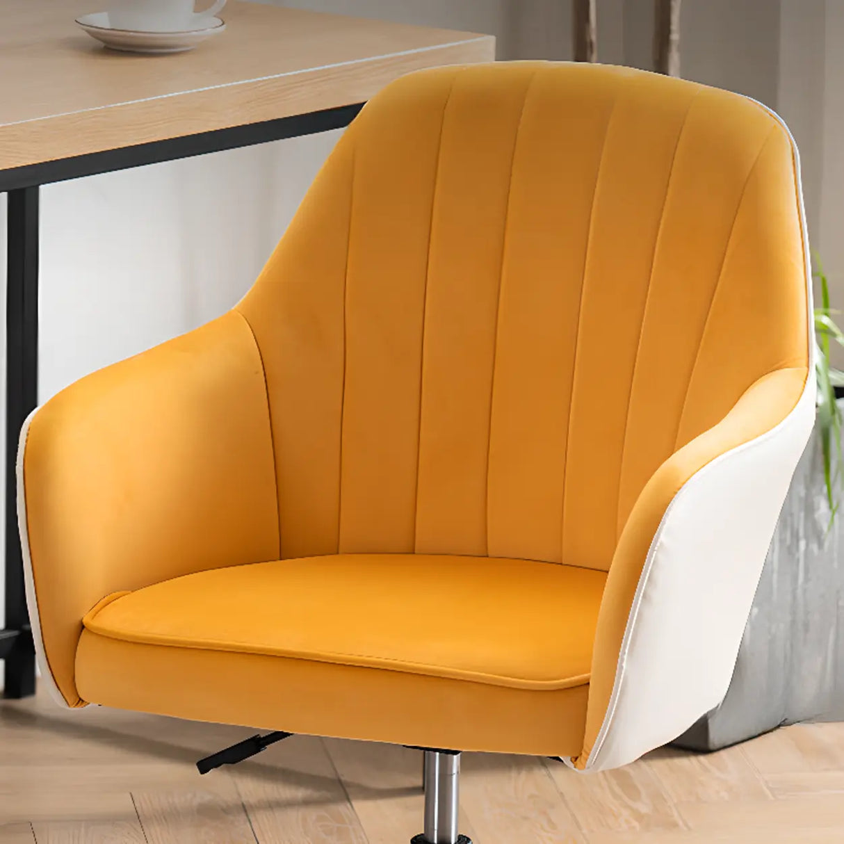 Ergonomic Leather Home Pink Compact Swivel Office Chair Image - 9