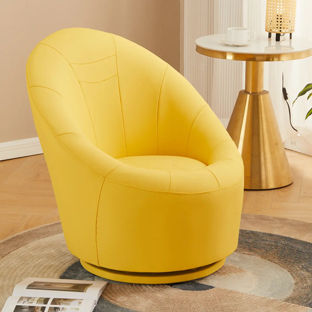 Ergonomic Leather Round Back Swivel Accent Chair Image - 12