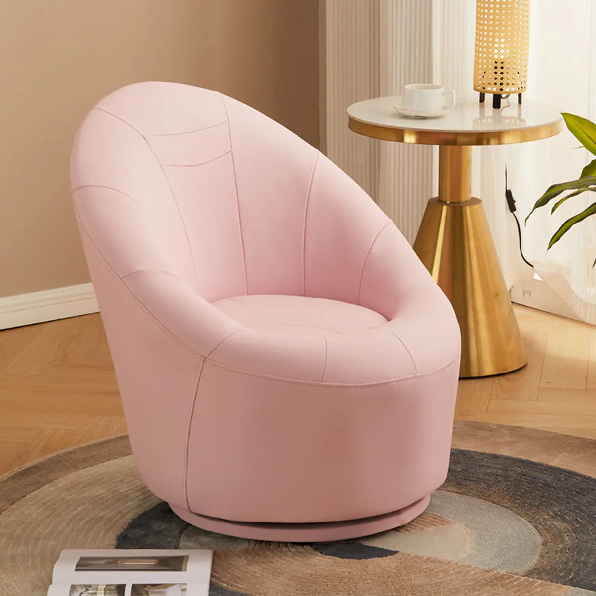 Ergonomic Leather Round Back Swivel Accent Chair Image - 13