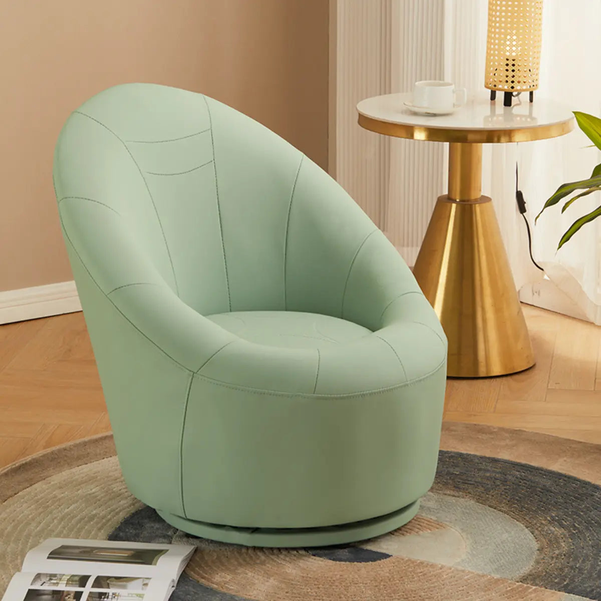 Ergonomic Leather Round Back Swivel Accent Chair Image - 14