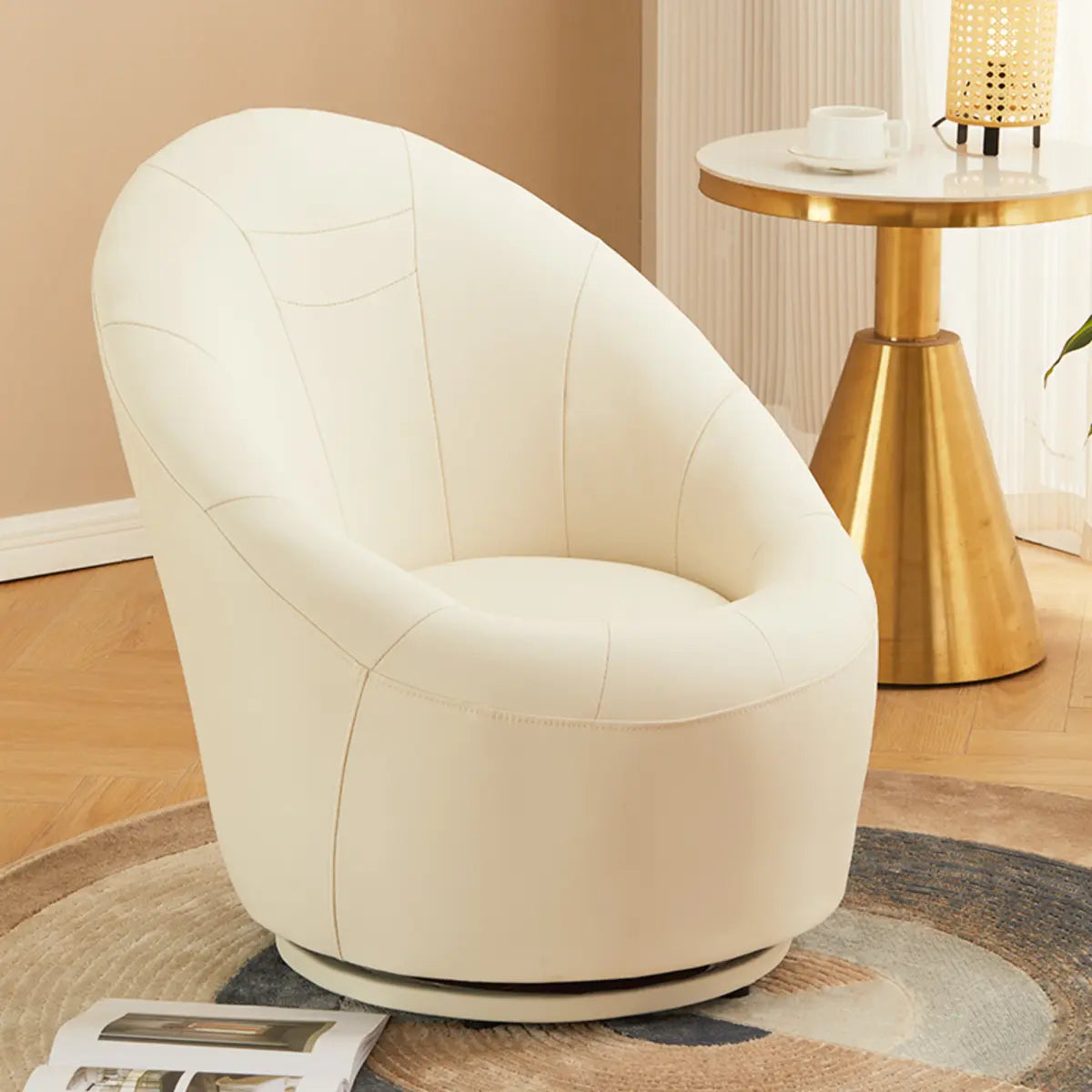 Ergonomic Leather Round Back Swivel Accent Chair Image - 15
