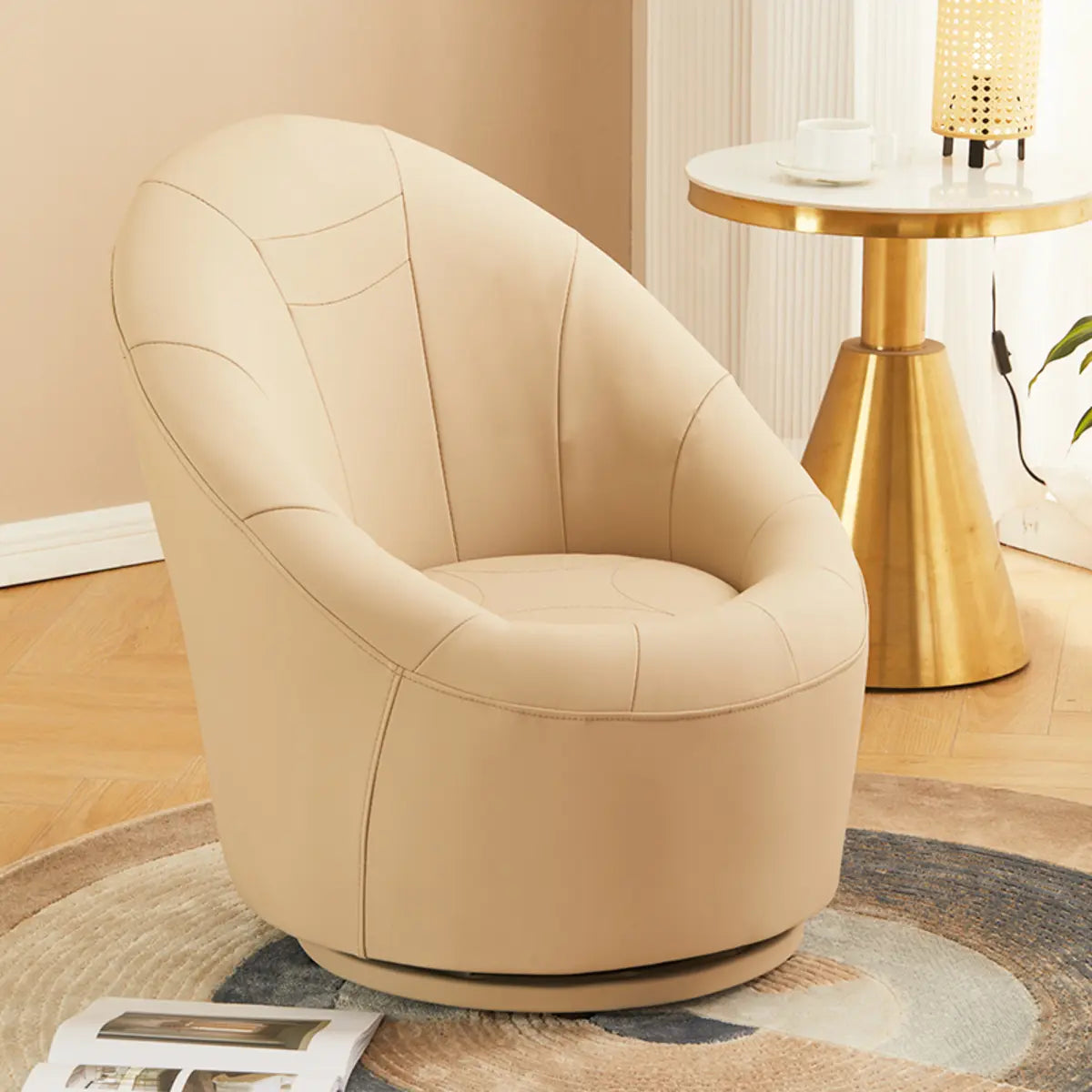Ergonomic Leather Round Back Swivel Accent Chair Image - 16