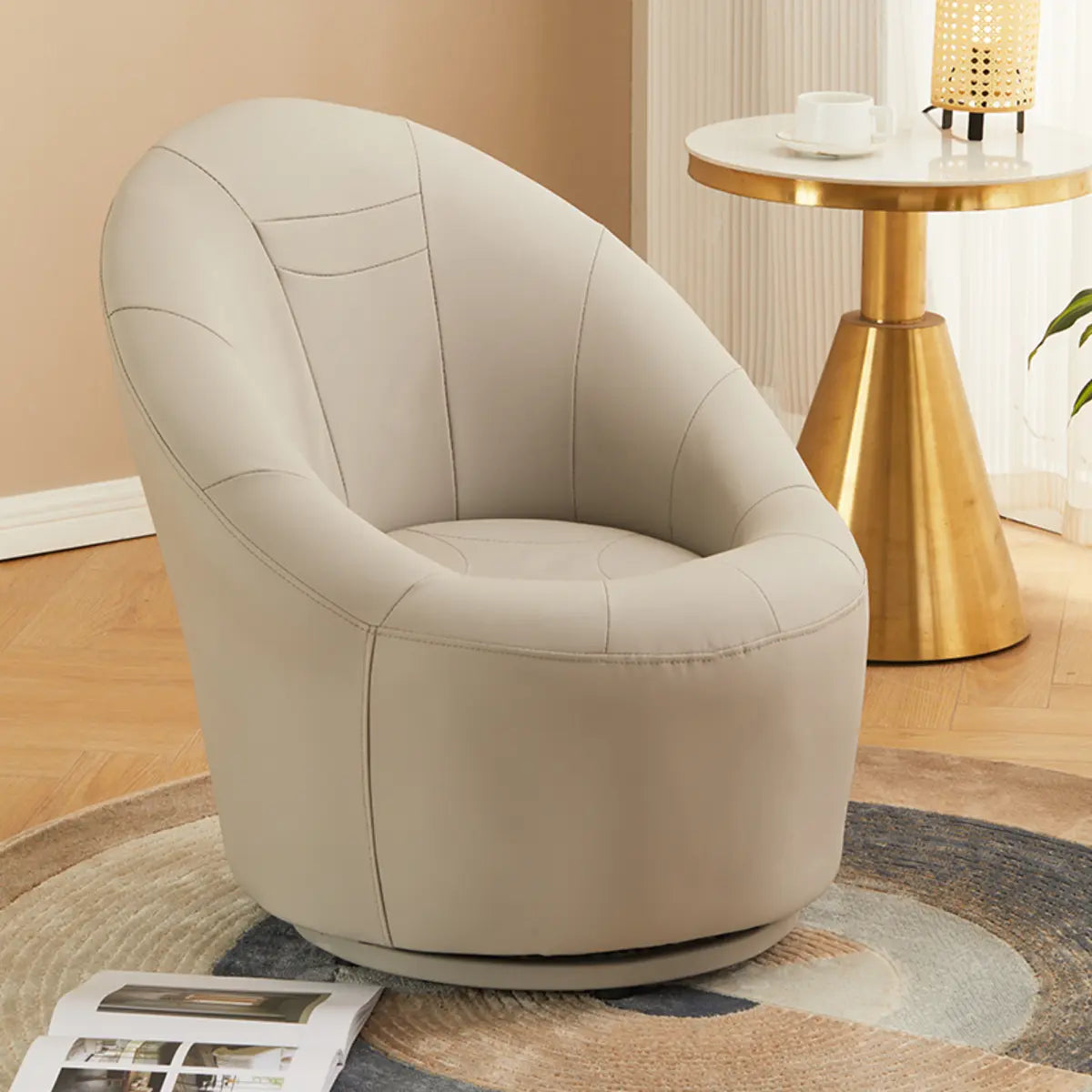 Ergonomic Leather Round Back Swivel Accent Chair Image - 17