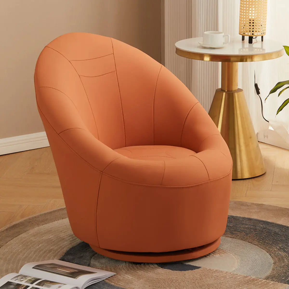 Ergonomic Leather Round Back Swivel Accent Chair Image - 18