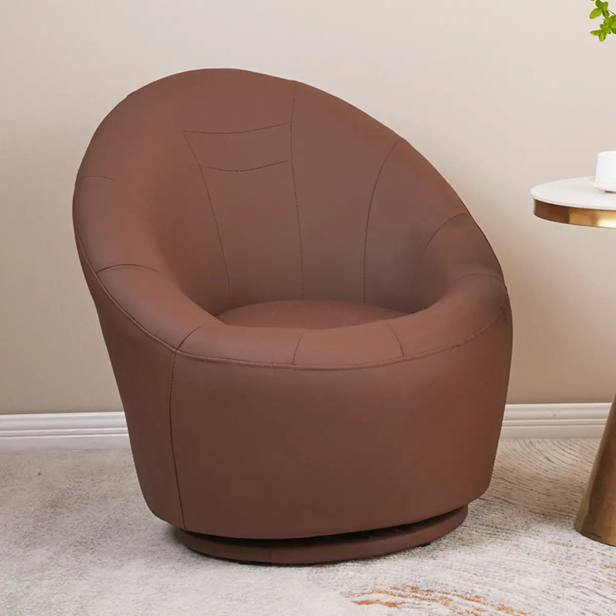 Ergonomic Leather Round Back Swivel Accent Chair Image - 20