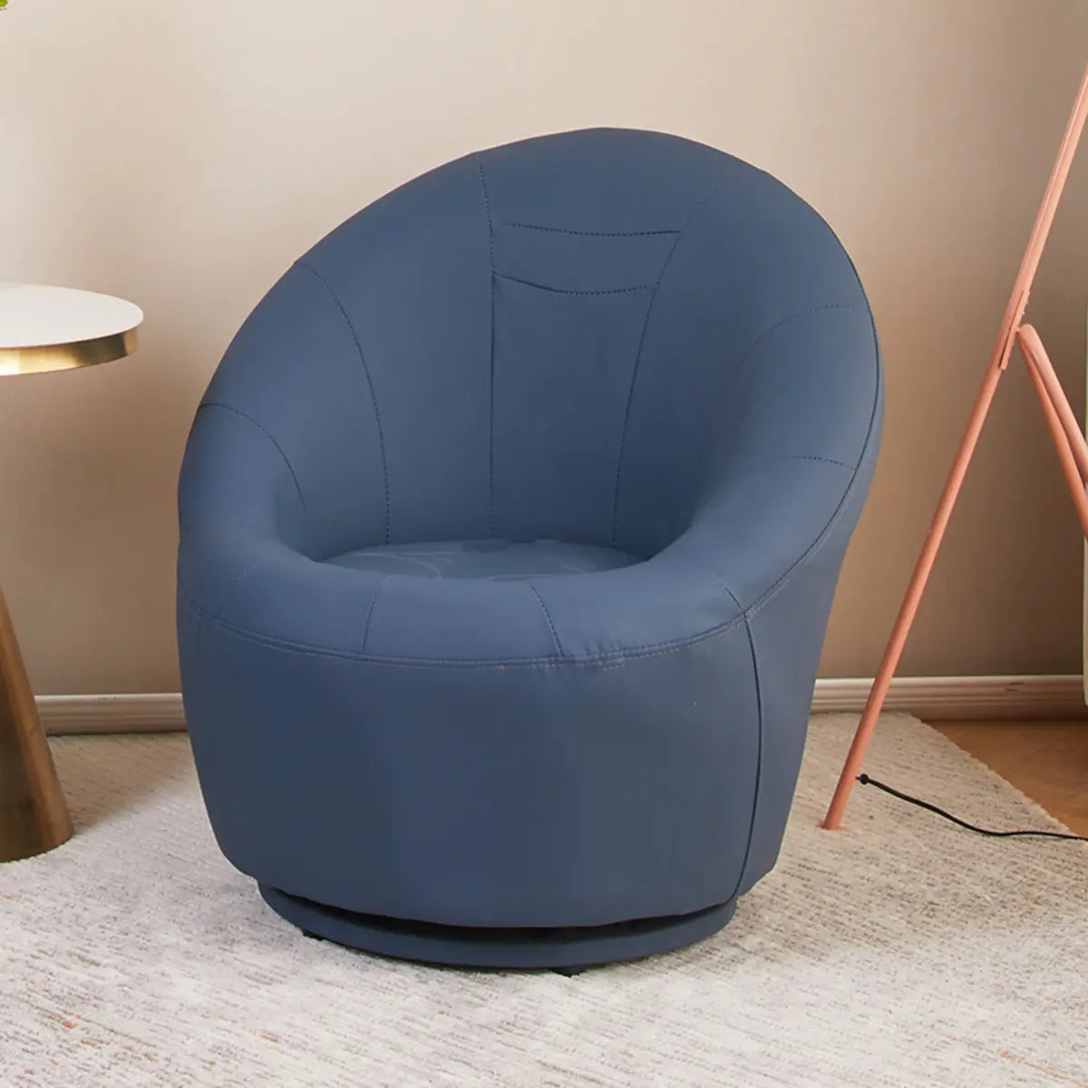 Ergonomic Leather Round Back Swivel Accent Chair Image - 21