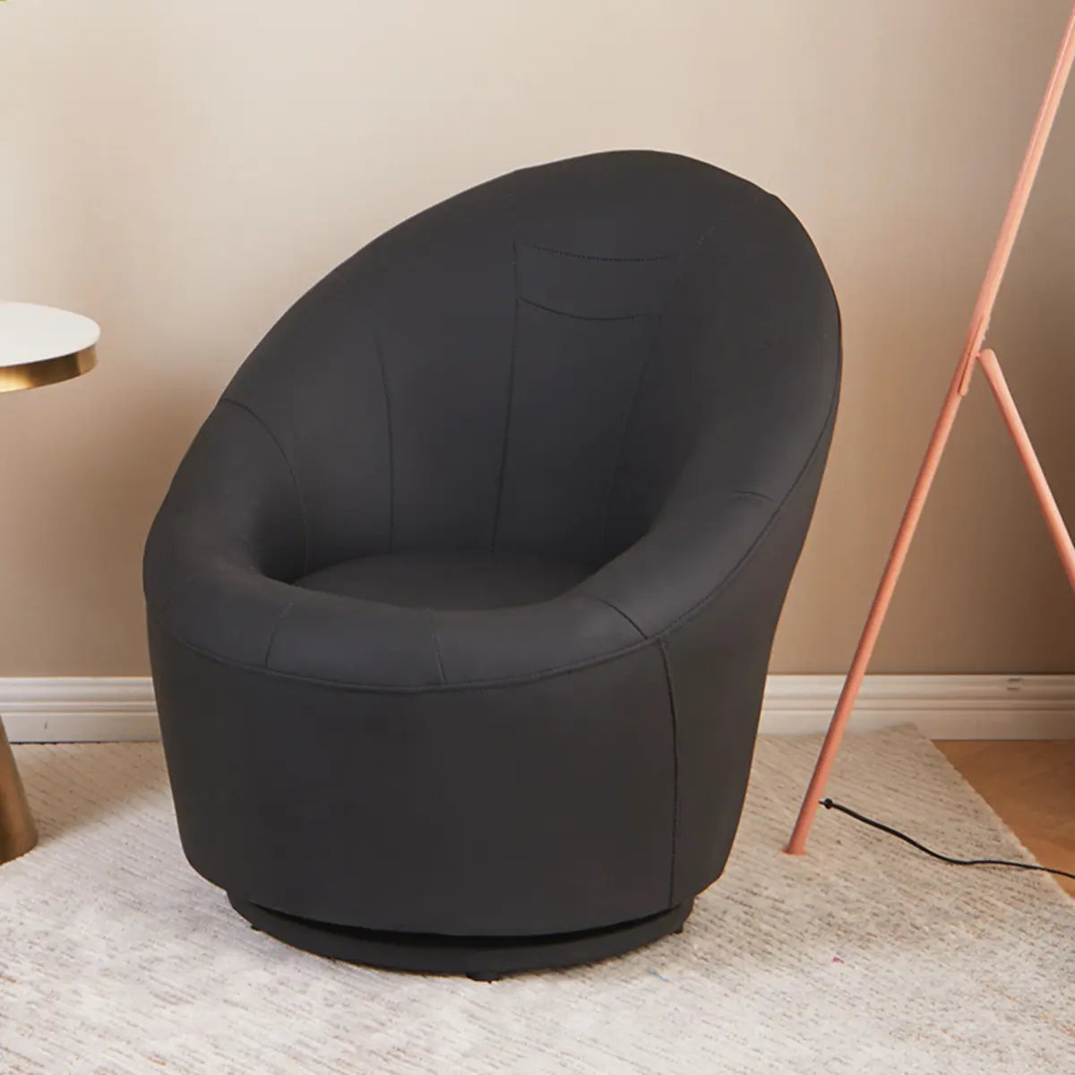Ergonomic Leather Round Back Swivel Accent Chair Image - 22