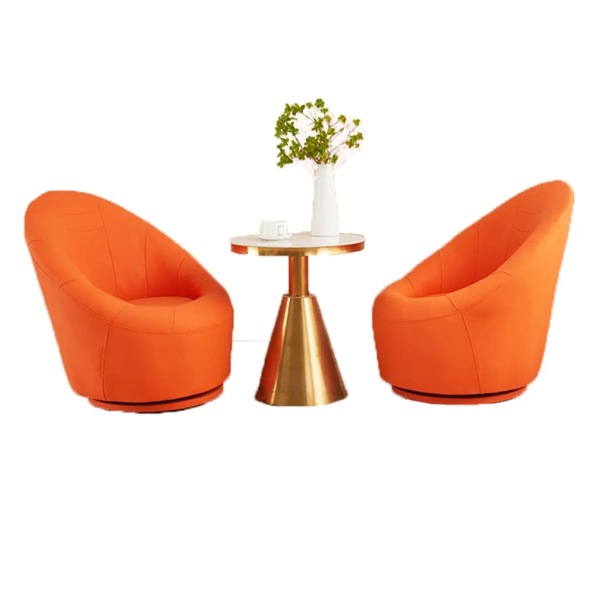 Ergonomic Leather Round Back Swivel Accent Chair Image - 8
