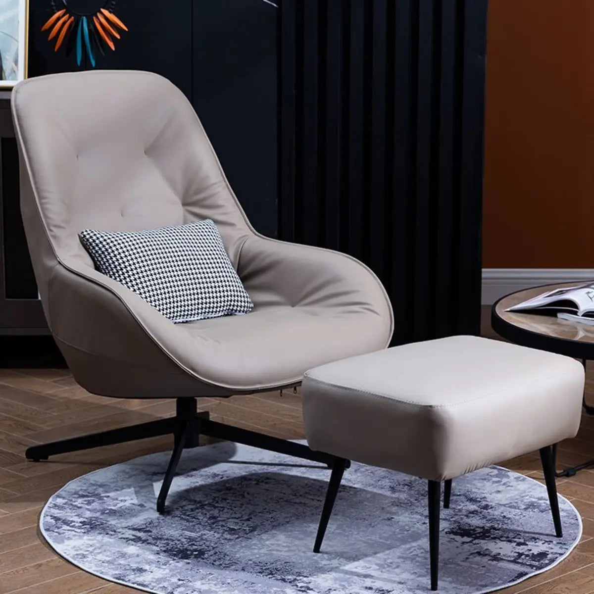 Ergonomic Leather Tufted Back Tufted Swivel Accent Chair Image - 11