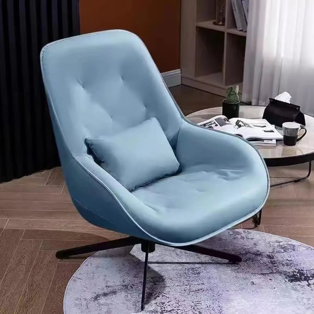 Ergonomic Leather Tufted Back Tufted Swivel Accent Chair Image - 7