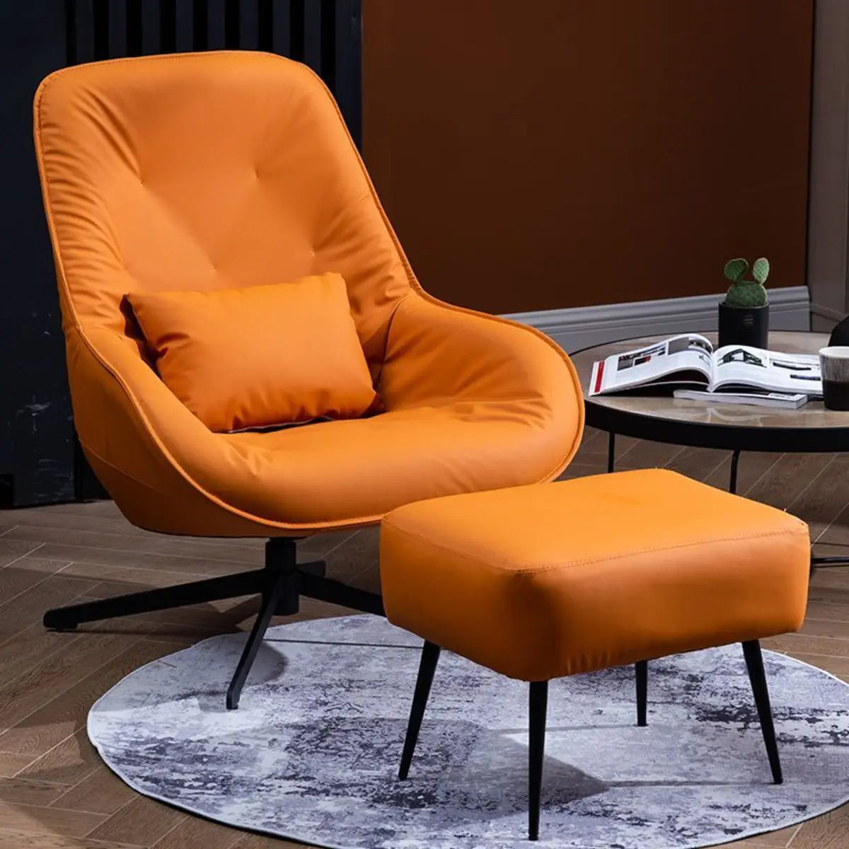 Ergonomic Leather Tufted Back Tufted Swivel Accent Chair Image - 9