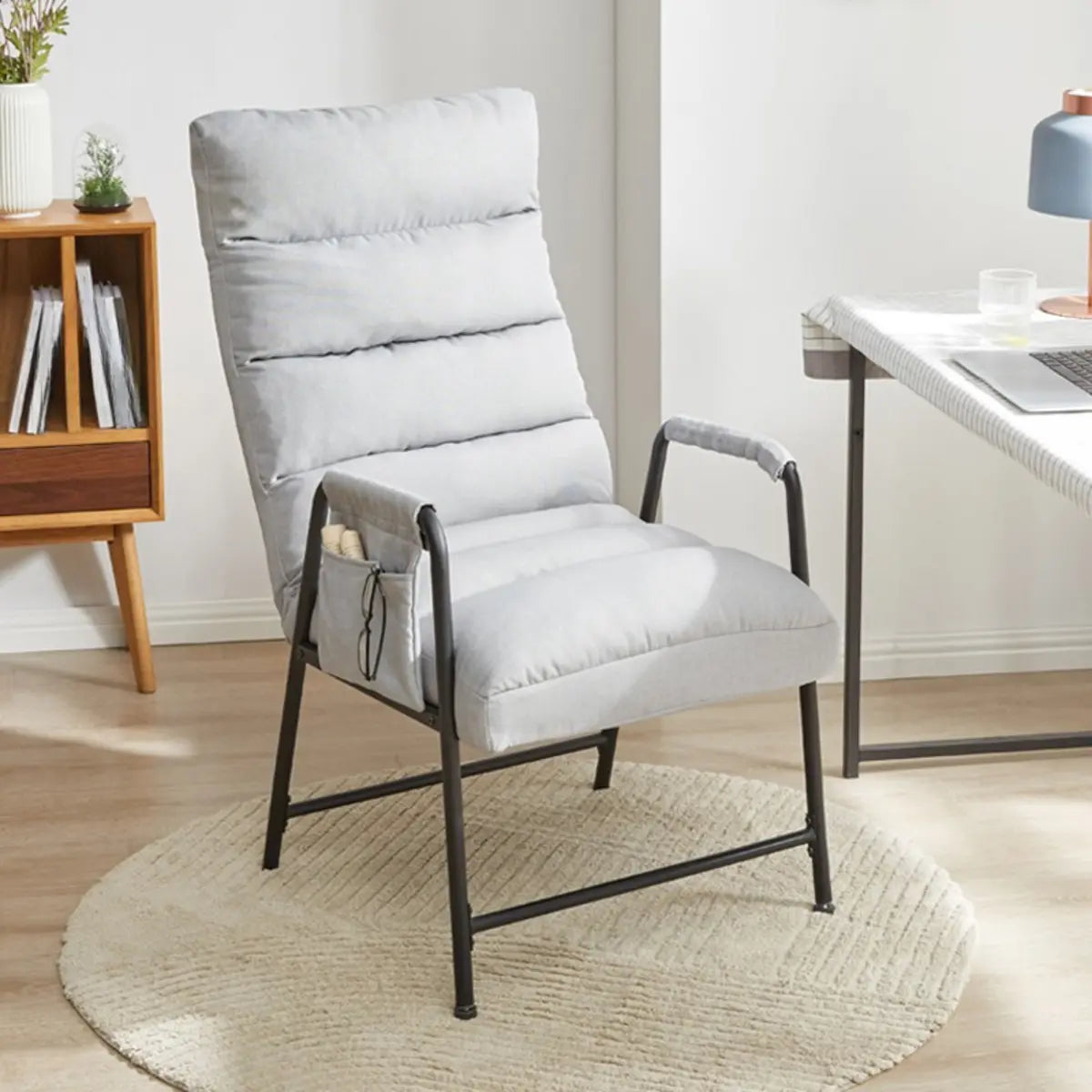Ergonomic Light Gray Cotton Linen Reclining Arm Chair Image - 1