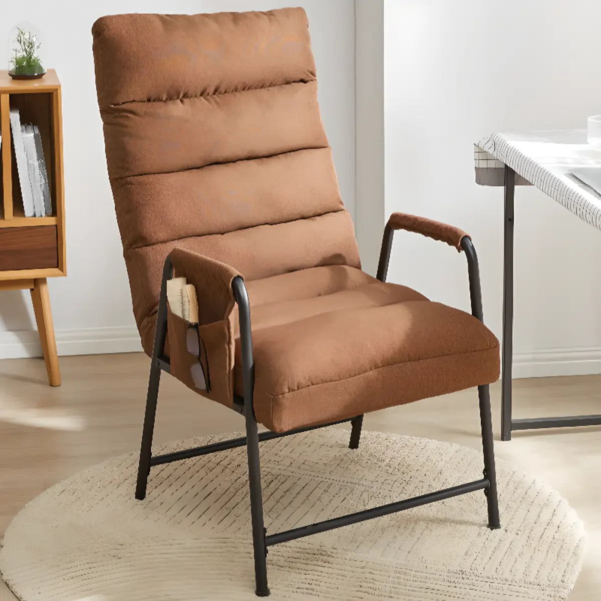 Ergonomic Light Gray Cotton Linen Reclining Arm Chair Image - 2