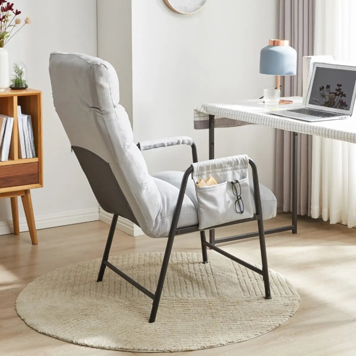 Ergonomic Light Gray Cotton Linen Reclining Arm Chair Image - 3