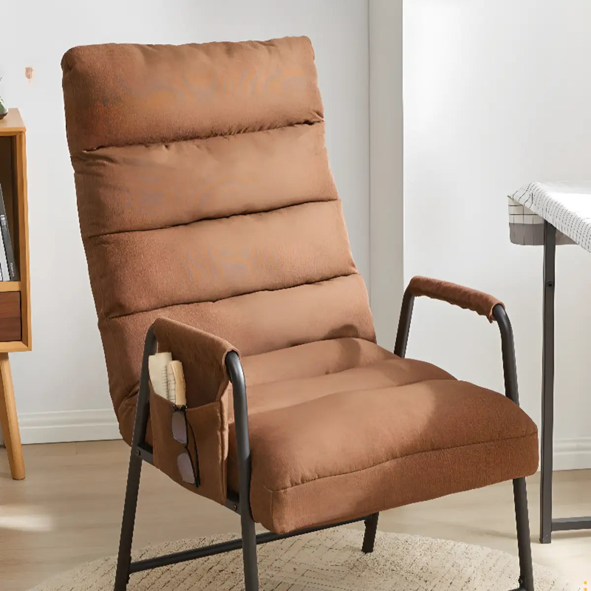 Ergonomic Light Gray Cotton Linen Reclining Arm Chair Image - 4