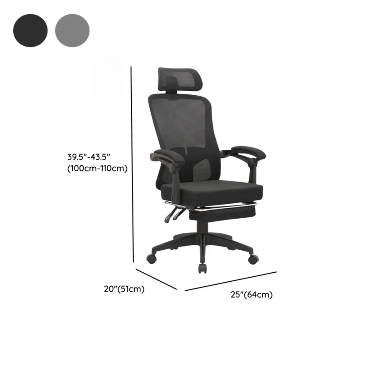 Ergonomic Mesh High-Back Grey Office Chair with Footrest Image - 21