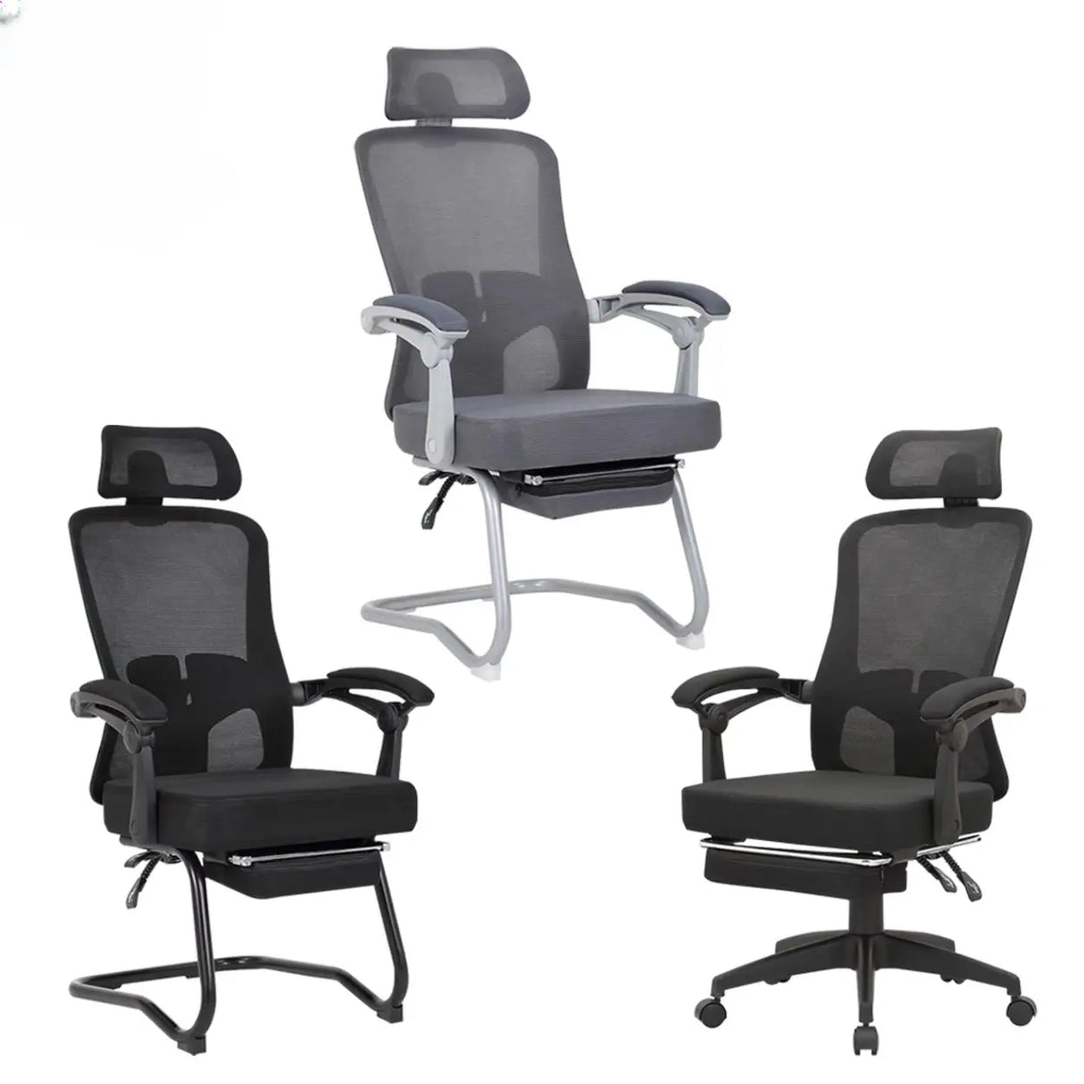 Ergonomic Mesh High-Back Grey Office Chair with Footrest Image - 4