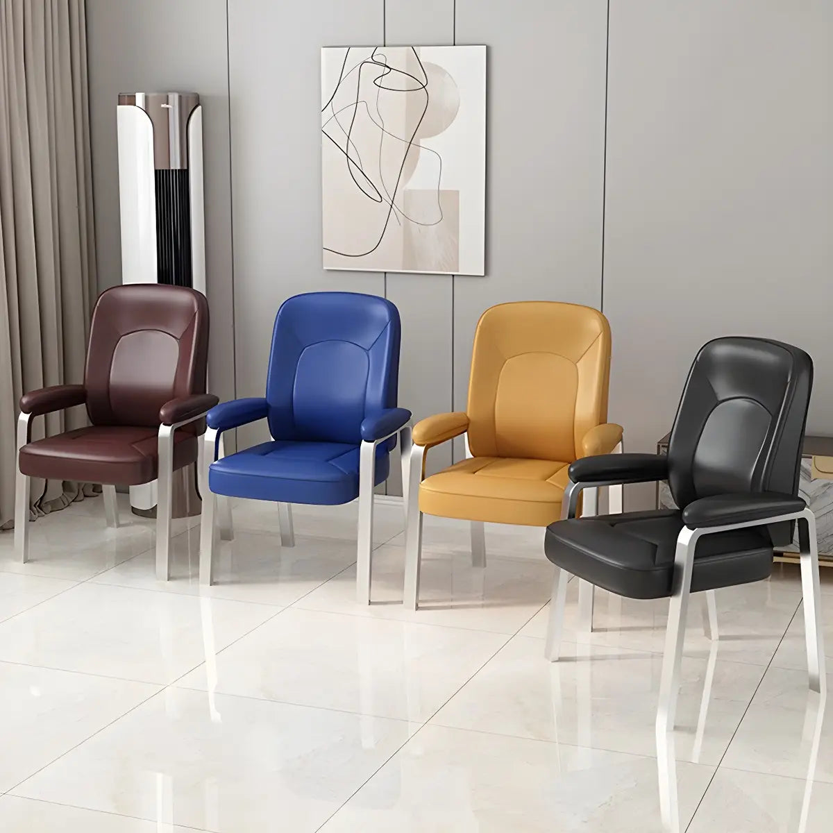 Ergonomic Metal Legs Modern Padded Leather Office Chair Image - 16