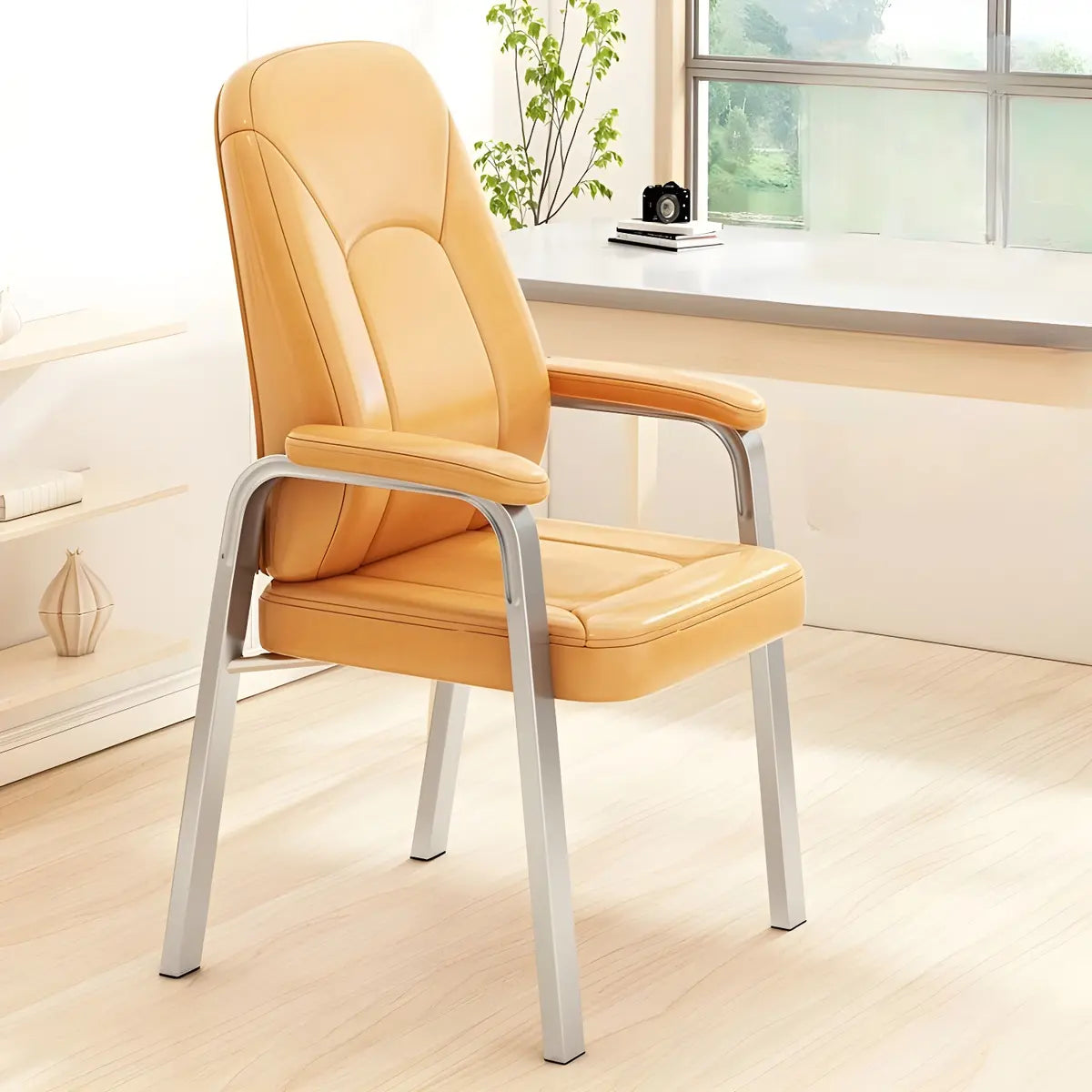 Ergonomic Metal Legs Modern Padded Leather Office Chair Image - 4
