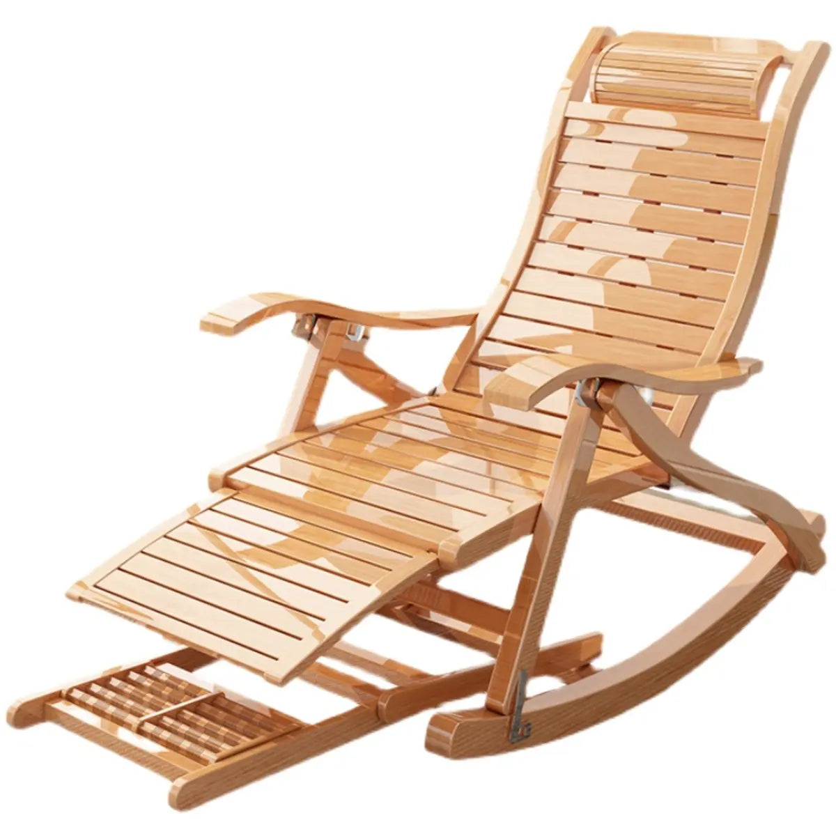 Ergonomic Natural Wooden Track Arms Rocking Chair Image - 10