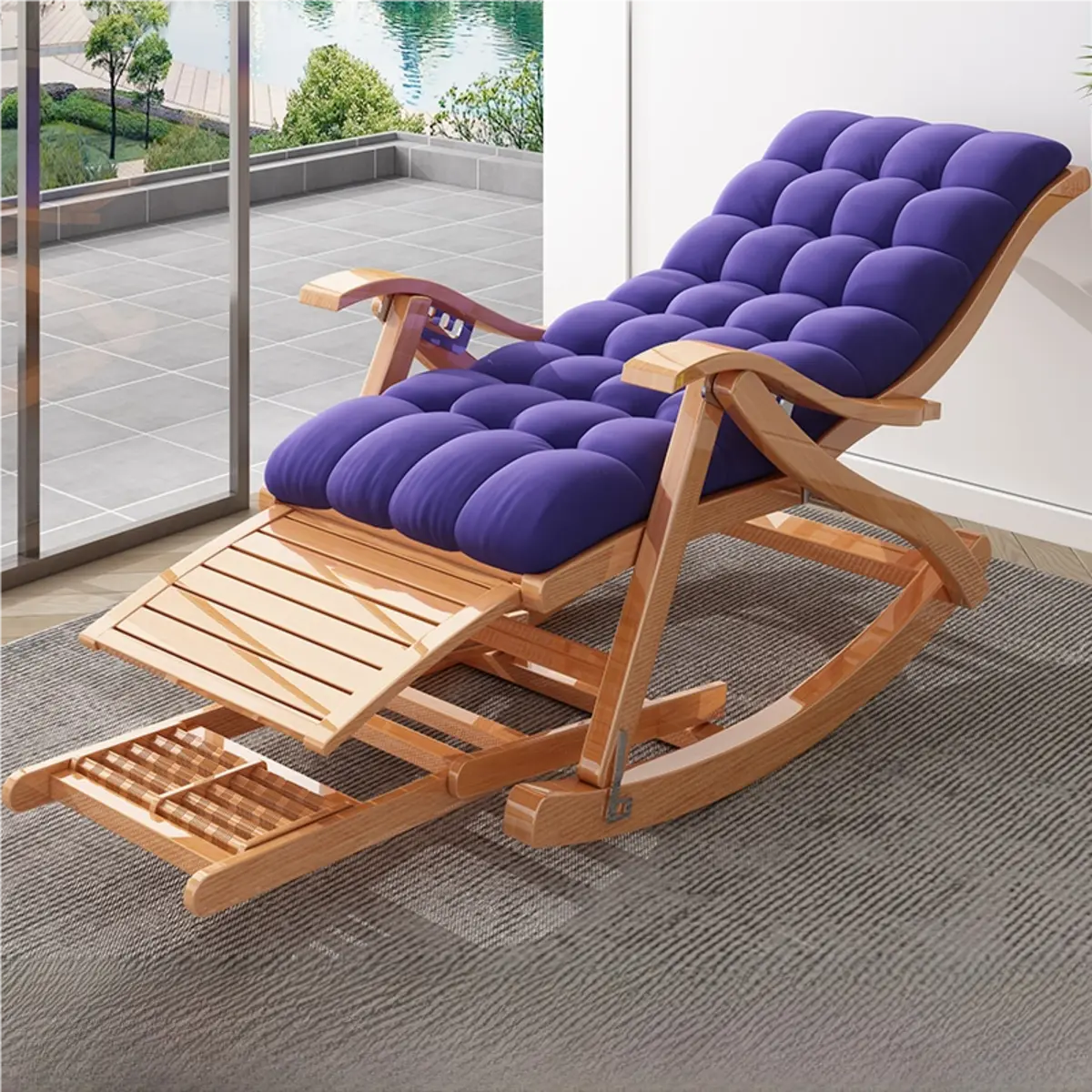 Ergonomic Natural Wooden Track Arms Rocking Chair Image - 11