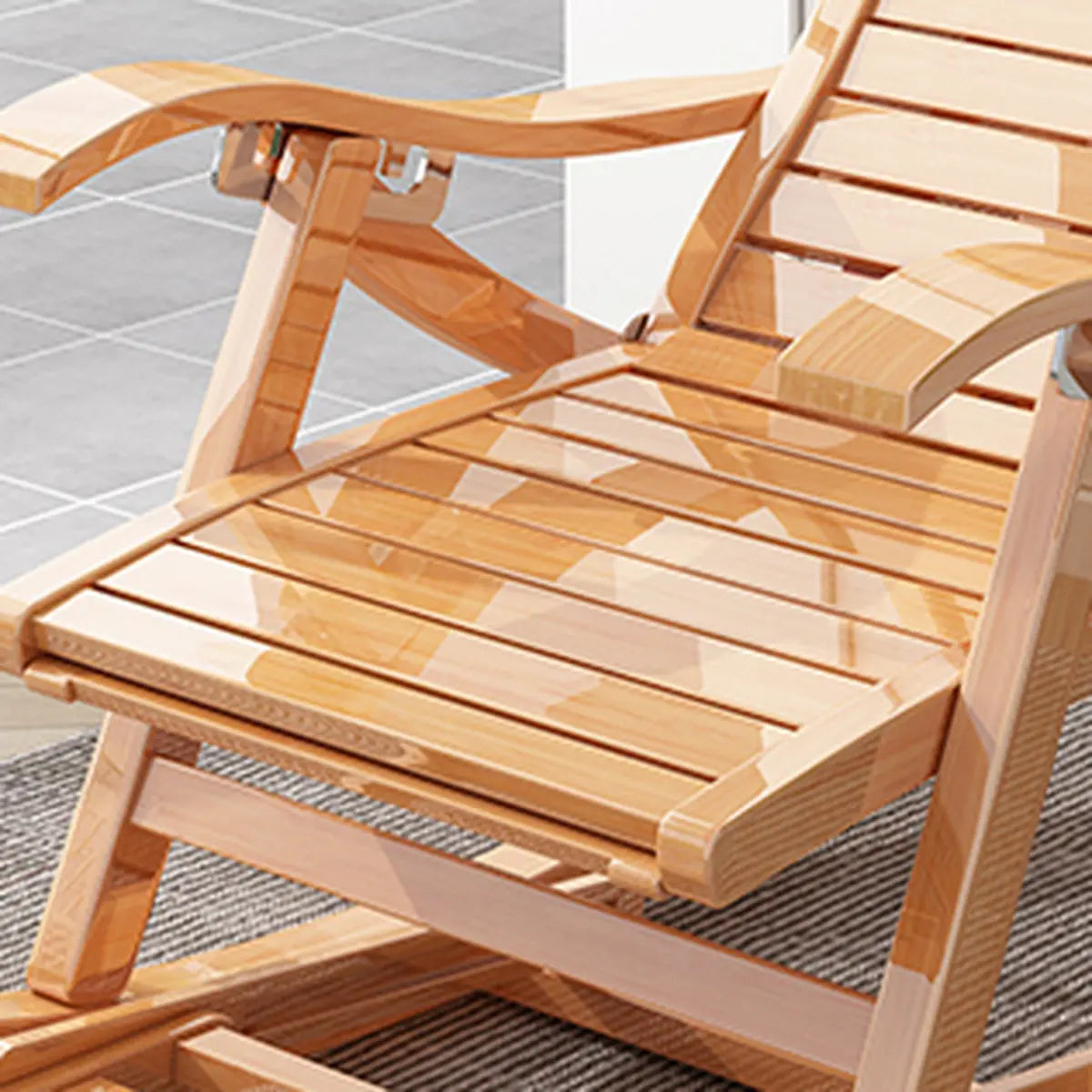 Ergonomic Natural Wooden Track Arms Rocking Chair Image - 13
