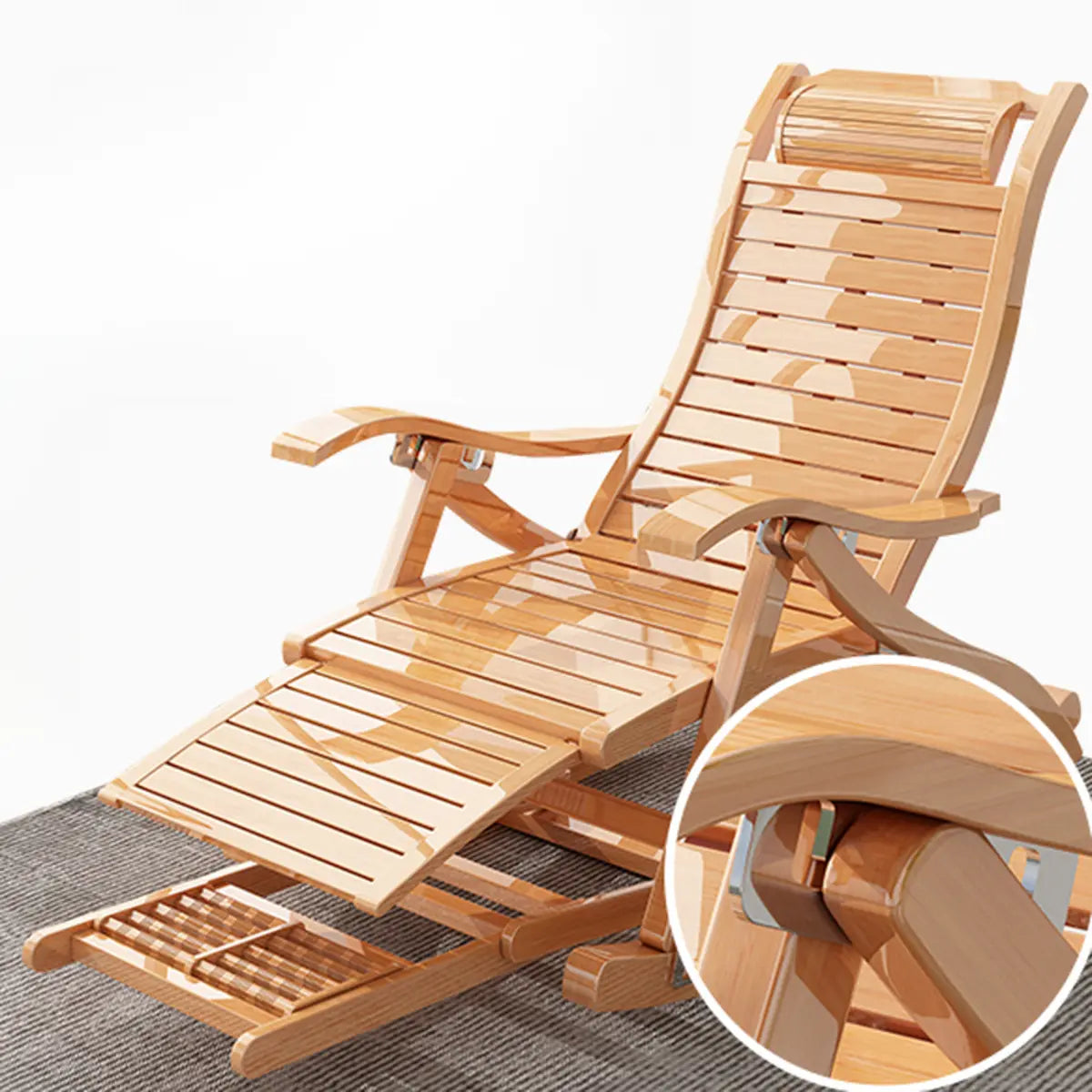 Ergonomic Natural Wooden Track Arms Rocking Chair Image - 4