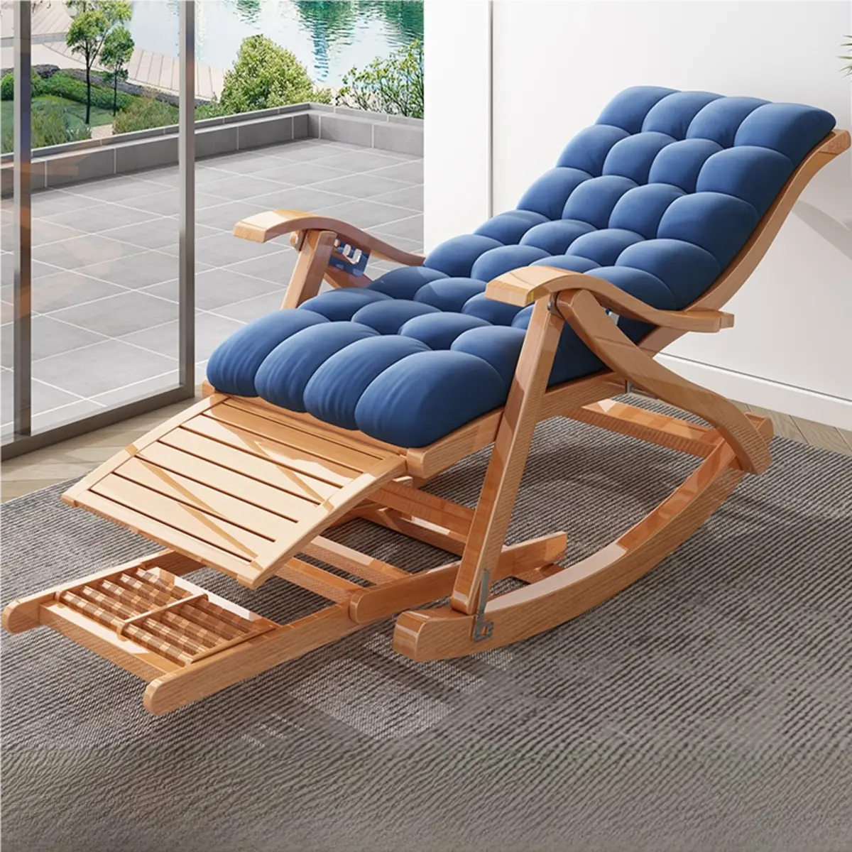 Ergonomic Natural Wooden Track Arms Rocking Chair Image - 9
