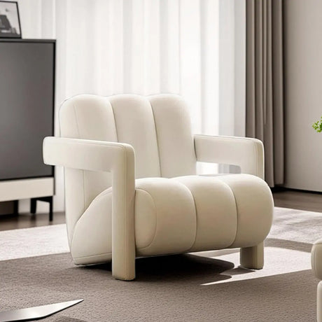 Ergonomic Off-White Frosted Velvet Fixed Back Arm Chair Image - 1