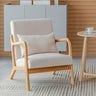 Ergonomic Off-White Removable Cushions Wooden Arm Chair Image - 5