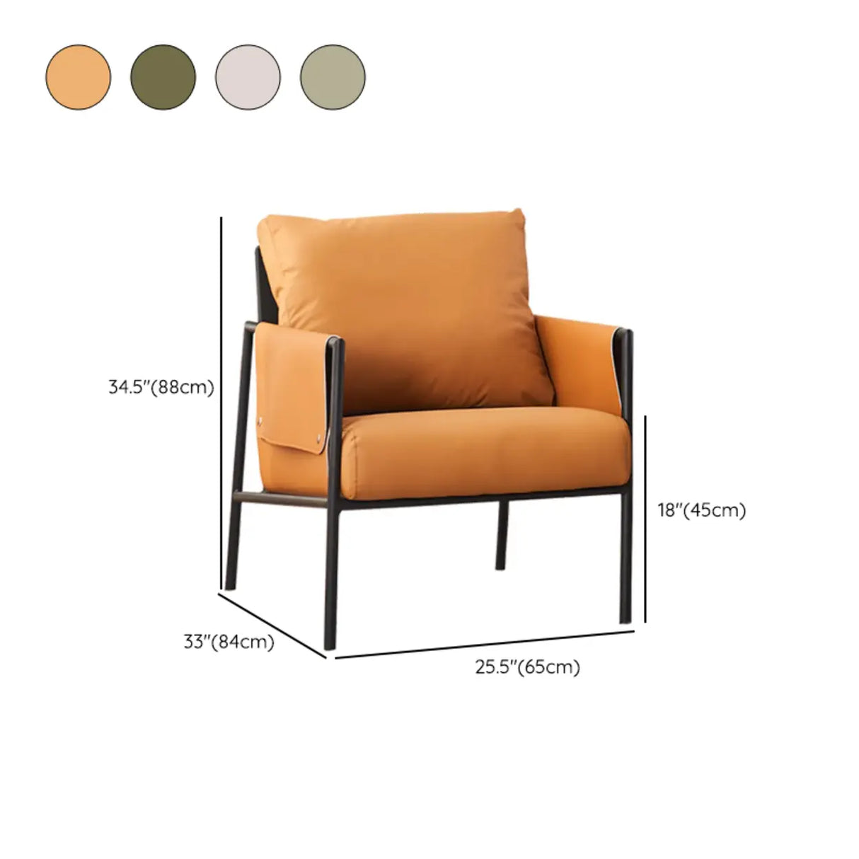 Ergonomic Orange Cotton Linen Cushion Back Lounge Chair 