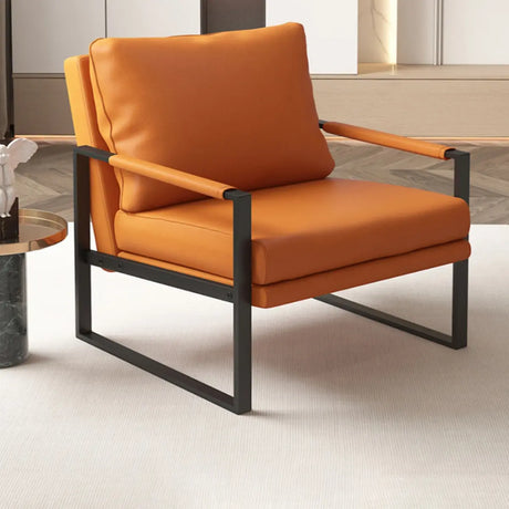 Ergonomic Orange Leather Fixed Back Sled Arm Chair Image - 1