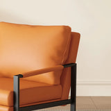Ergonomic Orange Leather Fixed Back Sled Arm Chair Image - 12