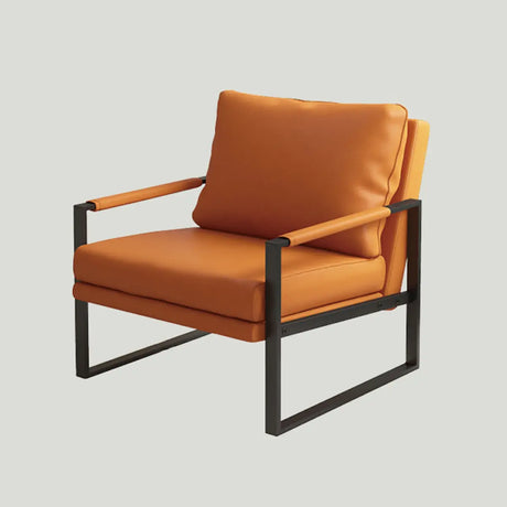 Ergonomic Orange Leather Fixed Back Sled Arm Chair Image - 2